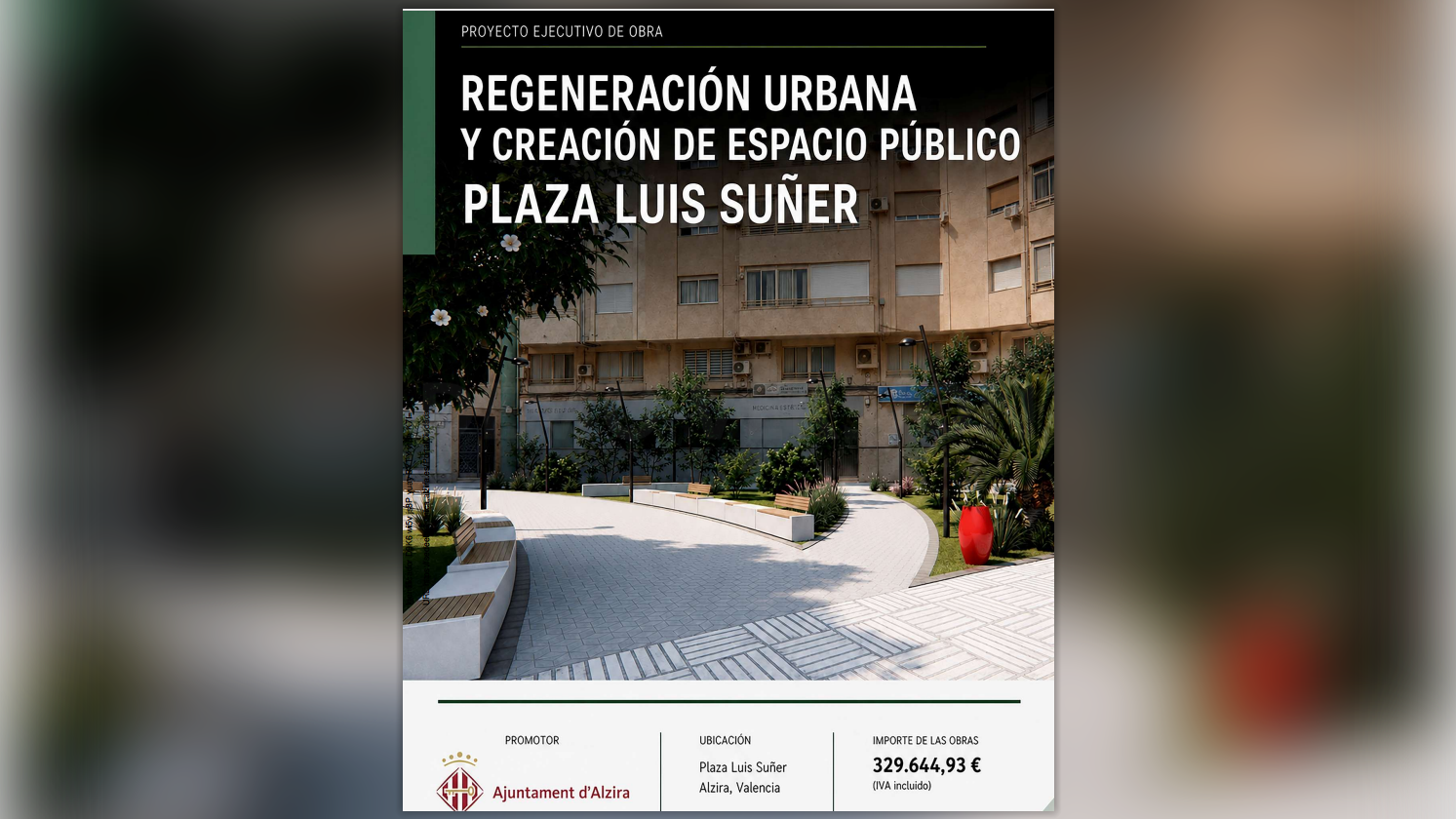 L’Ajuntament d’Alzira trau a licitació les obres de regeneració urbana de la plaça de Luis Suñer per més de 272.000 euros