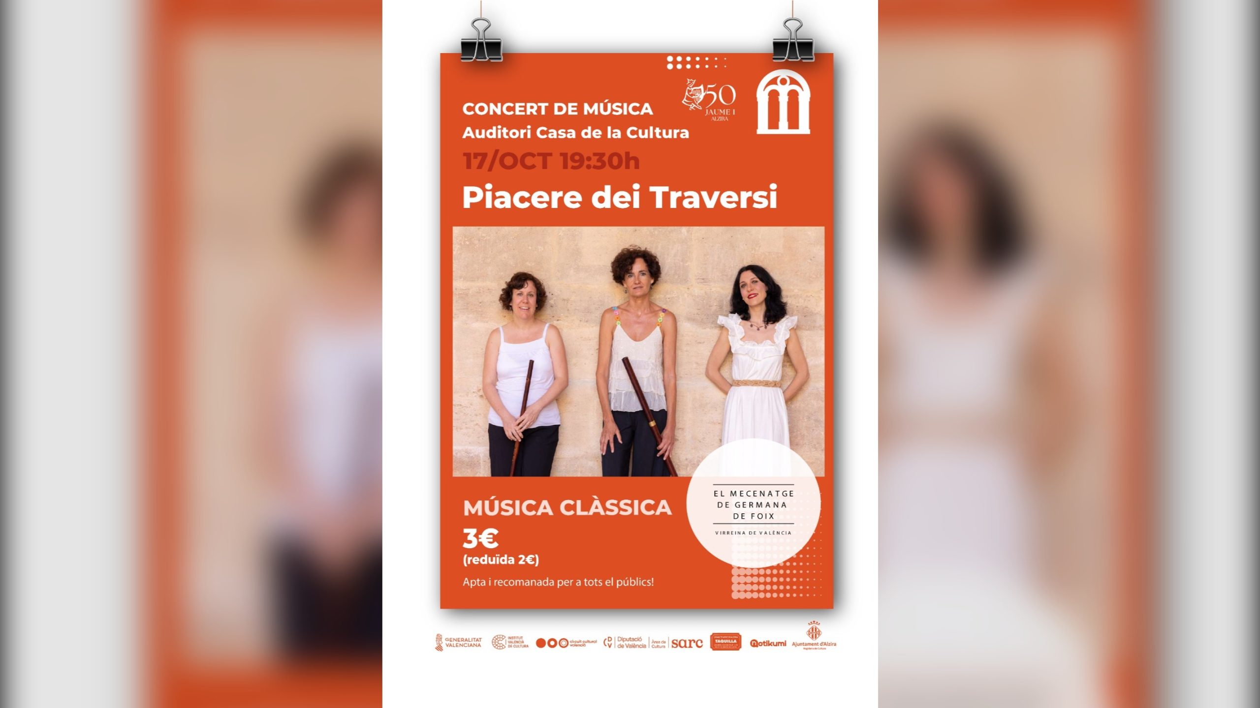 Piacere dei Traversi recupera la música del Renaixement a Alzira amb el concert ‘El mecenatge de Germana de Foix’