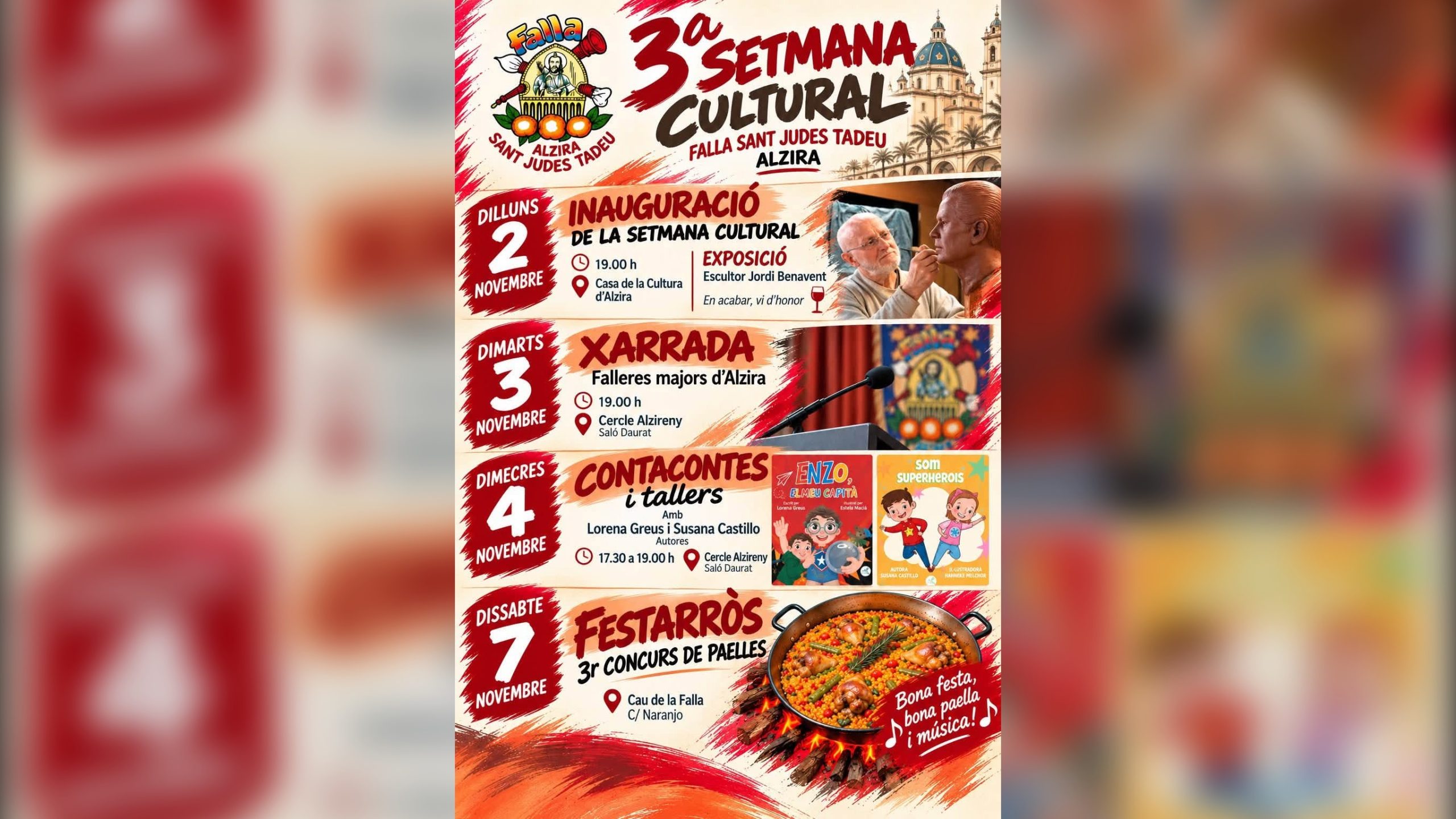 La Falla Sant Judes Tadeu celebrarà la 3a Setmana Cultural del 2 al 7 de novembre amb exposicions, tallers i el Festarròs