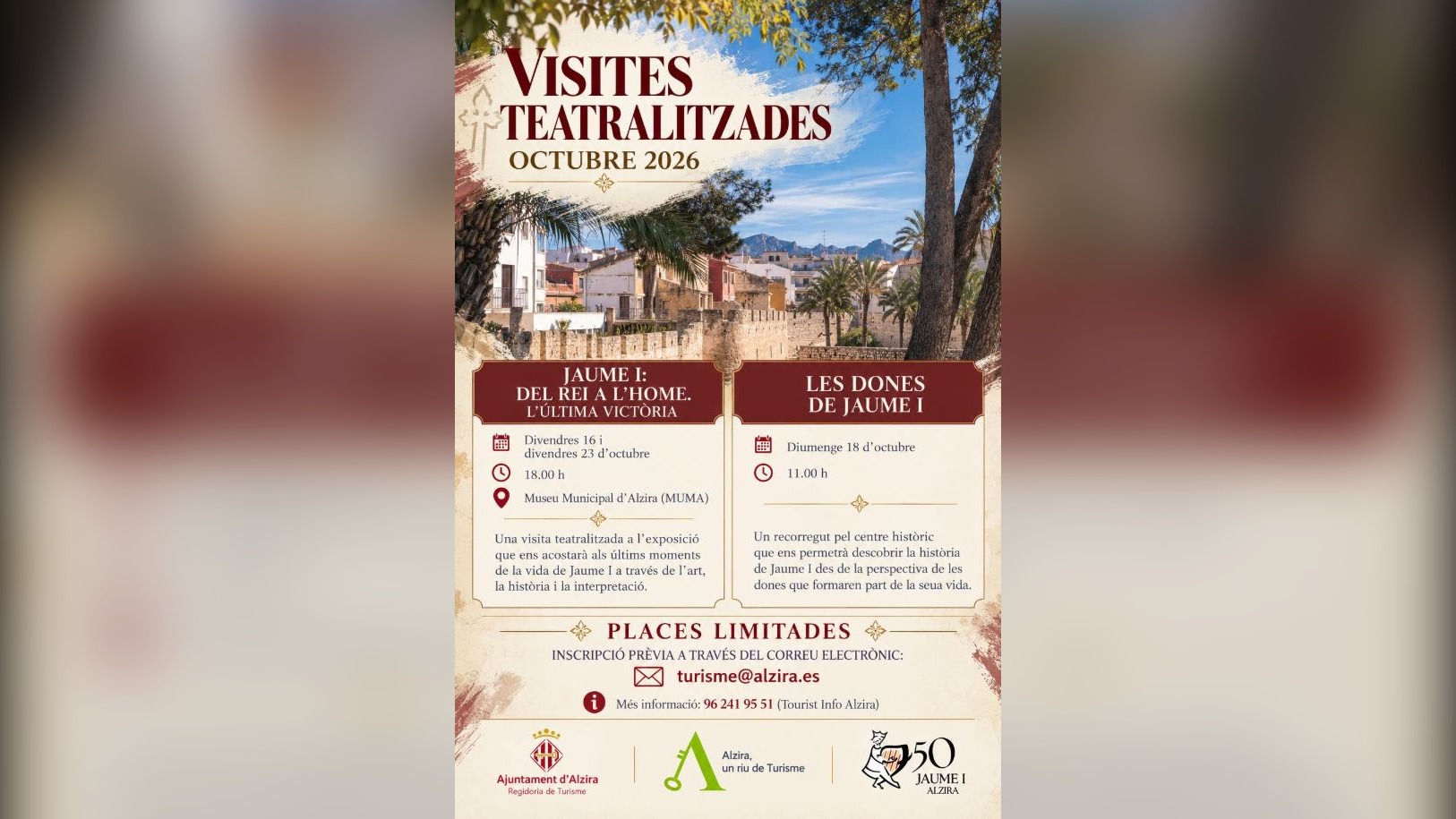 Alzira Turisme i el MUMA organitzen visites teatralitzades per a commemorar els 750 anys de la mort de Jaume I